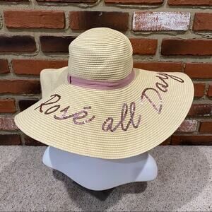 Euro Summer Express Floppy Straw Hat Rosé All Day Pink Ribbon